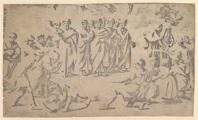1518年、使徒に囲まれたアナニアの死。 作： Ugo da Carpi