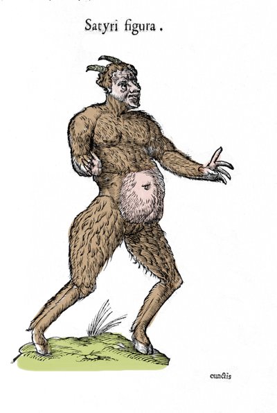 サテュロスを表現したもの。ウリッセ・アルドロヴァンディ（1522-1605）の博物誌原稿をモンスターで描いたプレート 作： Ulisse Aldrovandi