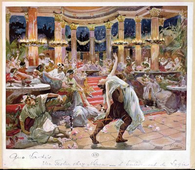 ネロの宮殿の宴会、ヘンリクシェンキェヴィチ（1846-1916）の「クオヴァディス」のイラスト、1910年頃 作： Ulpiano Checa y Sanz