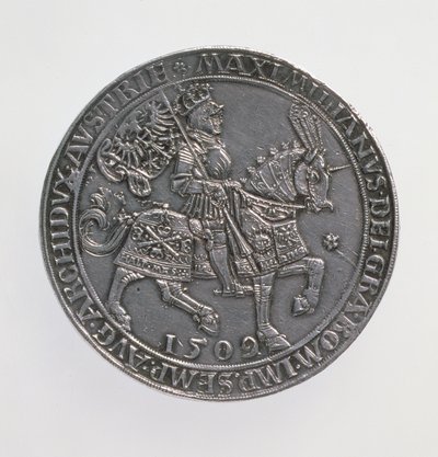 皇帝マクシミリアン1世のクローヌングスドッペルギルディナー（ダブルギルディナー）（1493-1519）、アントワープミント、1509コインの再発行、1517（表）（銀）（裏は168075を参照） 作： Ulrich Ursentaler