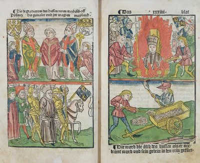 ジャンフスは、「コンスタンスカウンシルの歴史」から1483年に出版されたコンスタンツカウンシルでの賭けで火傷を負った 作： Ulrich von Richental