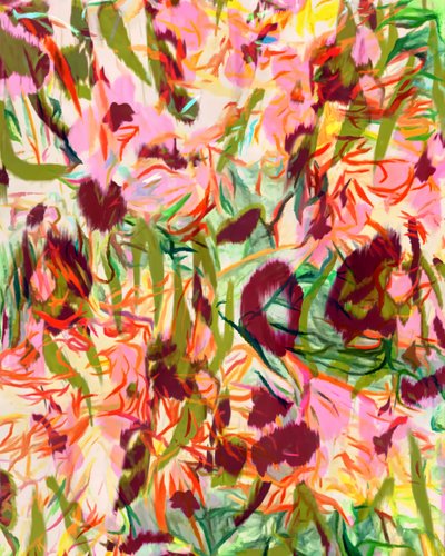鮮やかな花をモチーフにした抽象画 作： 