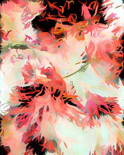 鮮やかな花をモチーフにした抽象画 作： 