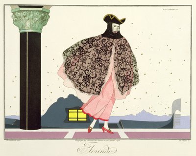 Henri Reidel（fl1914-20）1914（カラーリソ）によって彫刻されたLe Journal des Dames et des Modesの「Masks and Characters of Italian Theatre」版のFlorindo 作： Umberto (after) Brunelleschi