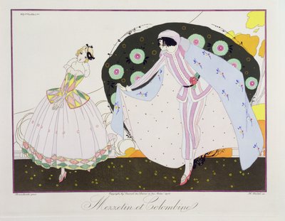 Henri Reidel（fl。1914-20）1914（カラーリソ）によって彫刻されたLe Journal des Dames et des Modesの「Masks and Characters of Italian Theatre」版のMezzetinとColombine 作： Umberto (after) Brunelleschi