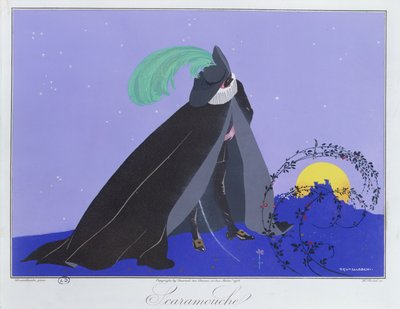 アンリ・ライデル（fl.1914-20）1914（カラーリソ）によって彫刻された「Le Journal des Dames et des Modes」の「イタリア劇場のマスクとキャラクター」版のスカラムーシュ 作： Umberto (after) Brunelleschi