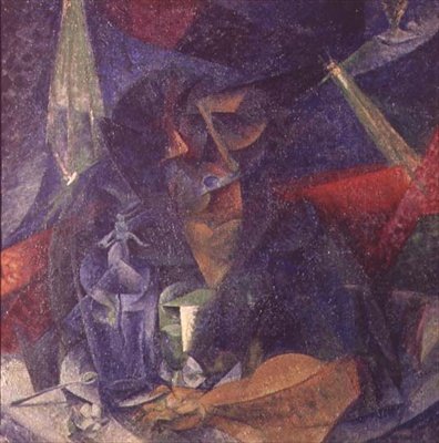 テーブルに座る女性の姿の構図 作： Umberto Boccioni
