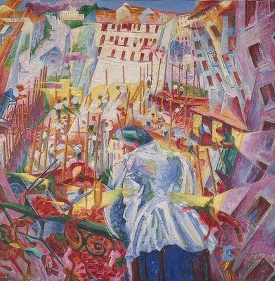 das HausのDieStraßedringt（道路が家に入ります）。 1911 作： Umberto Boccioni