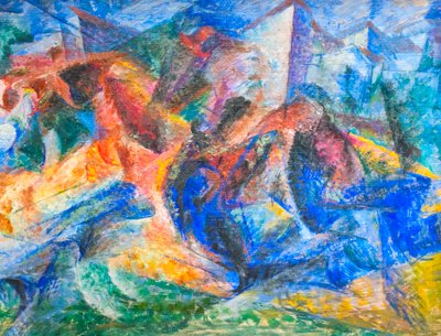 Hevonen, ratsastaja ja rakennukset 作： Umberto Boccioni