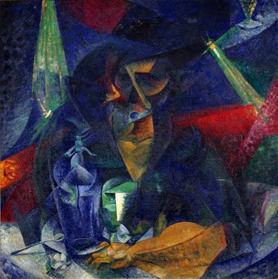 カフェの女」または「光とプランのコンペンセーション」 ウンベルト・ボッチョーニ（1882-1916）の絵画 1912年頃 薄暗い 86x86 cm ミラノ、ノヴェチェント美術館 作： Umberto Boccioni