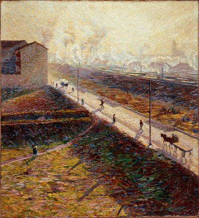 朝」または「早朝の郊外の道」 ウンベルト・ボッチョーニ（1882-1916）の絵画 1909年 日。60x55 cm 個人蔵 作： Umberto Boccioni