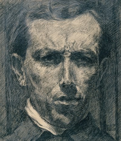 自画像、1910年（紙にインク、ウォッシュ、グラファイト） 作： Umberto Boccioni