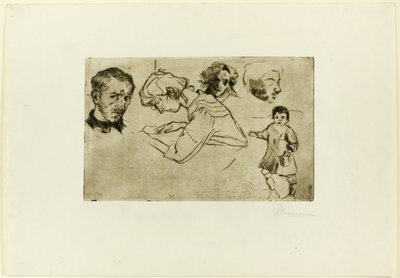 四つの頭と子供のスケッチ 作： Umberto Boccioni