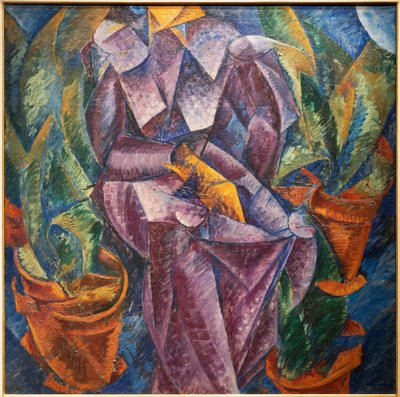 スパイラル垂直構造。 座っている女性 作： Umberto Boccioni