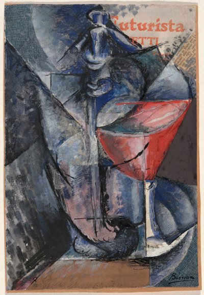 静物：ガラスとサイフォン 作： Umberto Boccioni