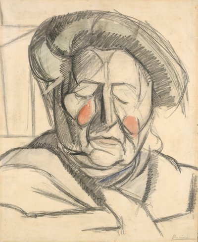 アーティスト・マザー、1915年（紙の上でのグラファイトと水彩の洗浄） 作： Umberto Boccioni