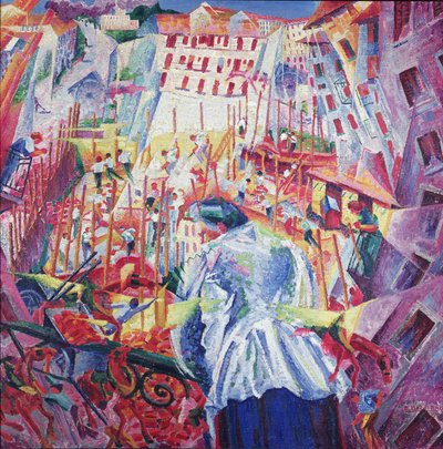通りは家に入る、1911 作： Umberto Boccioni