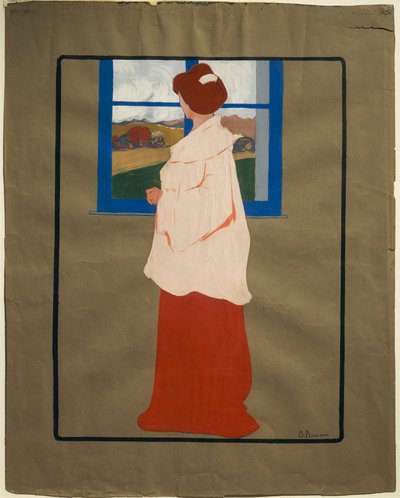 窓辺の女（秋）」ウンベルト・ボッチョーニ（1882-1916）作 1908年頃 厚紙にテンペラ 32x25cm 作： Umberto Boccioni