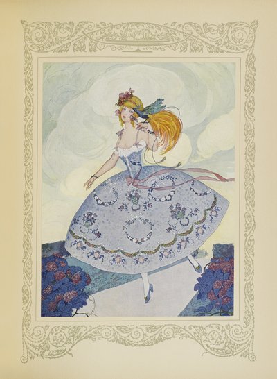 シェリは、この小さな動物の甘さに喜んだゼリーの肩に乗って飛んだ、「Contes du Temps Jadis」または「Tales from Times Past」のイラスト、p.114 作： Umberto Brunelleschi
