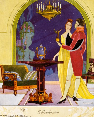 エンパイア スタイル シーン、演劇の設定、水彩画 作： Umberto Brunelleschi