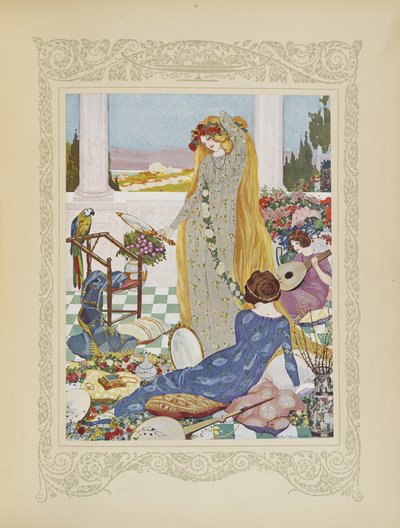 ここでは、すべての女性が女王のように服を着ることに熱心でした。「Contes du Temps Jadis」または「Tales from Times Past」のイラスト、p.18 作： Umberto Brunelleschi