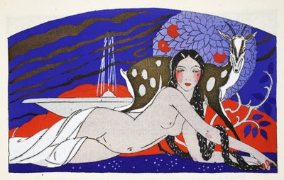 三つ編みの長い女の子（ステンシルプリント） 作： Umberto Brunelleschi