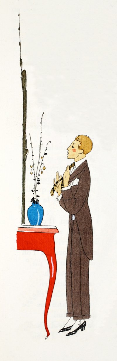 外出前の最後の調整 (pochoir プリント) 作： Umberto Brunelleschi