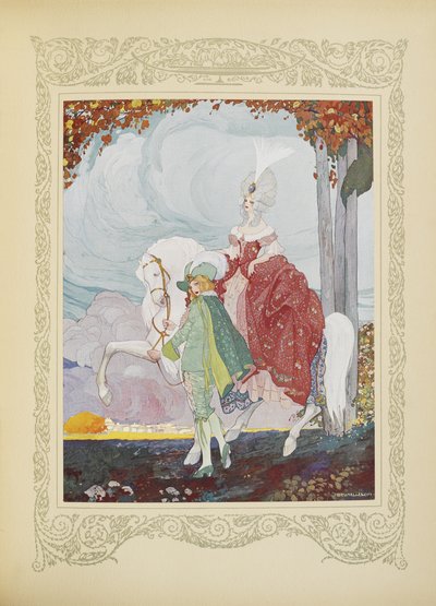 このページは手綱をつかんで王女の馬を導き、「Contes du Temps Jadis」または「Tales from Times Past」のイラスト、p.10 作： Umberto Brunelleschi