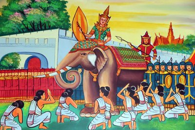 20151029, ビエンチャン, ラオス :Wat Si Muang ( Simuong ) 仏教寺院。釈迦牟尼仏の生涯を描いた絵画 作： Unbekannt
