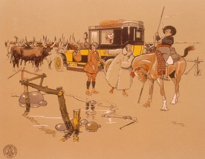 1906年、牛の真ん中に突き刺さったベルリエットの車 作： Unbekannt