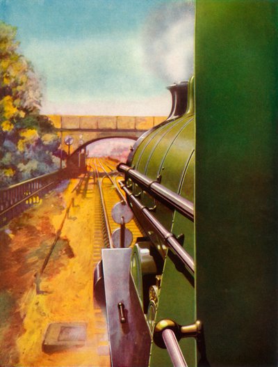 南鉄道大西洋機関車の運転台からの澄んだ道、1935年。 作： Unbekannt