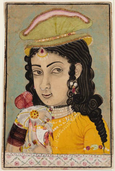 ボトルとカップを持ったヨーロッパ人女性c。 1710-20。 作： Unbekannt