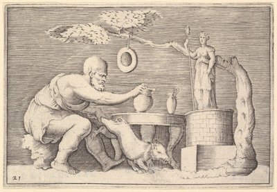 豚を犠牲に準備する牧神またはサテュロス、ca。 1599-1622。 作： Unbekannt