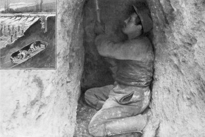 トンネルを掘って敵のラインの下に鉱山を配置するフランスの工兵、フランス、1915 作： Unbekannt