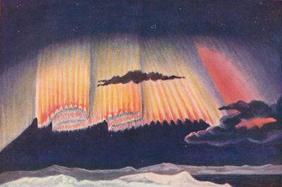オーロラによって編まれた豪華なカーテンの偉大な科学者によるプレゼンテーション、c1935 作： Unbekannt