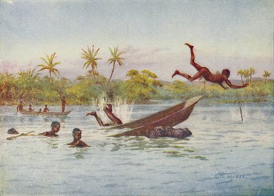 中央アフリカでのカバ狩り、1924年 作： Unbekannt