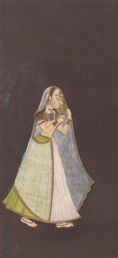 石油ランプを持って夜歩く女性1725年。 作： Unbekannt