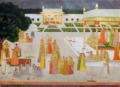 ディワリ祭を祝う王女とその女性たちのムガール絵画 作： Unbekannt