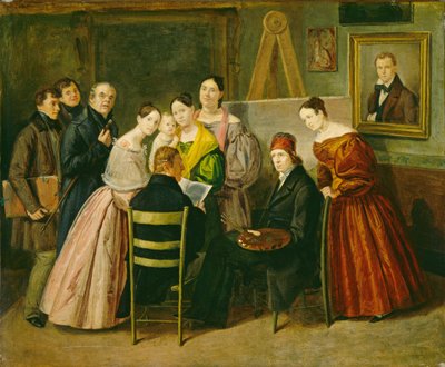 スタジオの画家と訪問者、c。 1835年。 作： Unbekannt