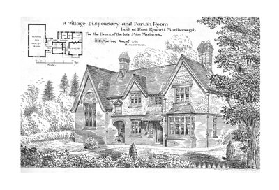 1884年、マールボロのイーストケネットに建てられた村の診療所と教区の部屋。 作： Unbekannt