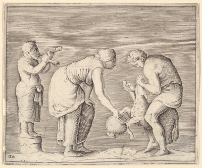 羊から採血する女性、ca。 1599-1622。 作： Unbekannt