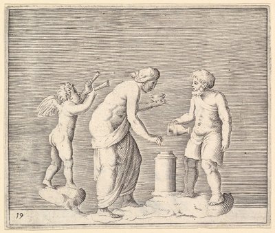 キューピッドの存在下で犠牲になる女性と男性、ca。 1599-1622。 作： Unbekannt