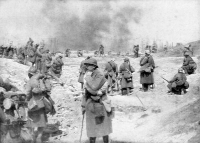 前線に接近中の大隊、フランス、モンペルトワ、第一次世界大戦、1917年4月20日 作： Unbekannt
