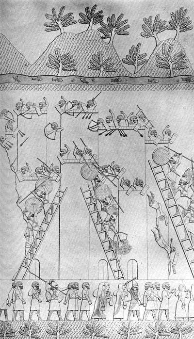 アッシリア人による攻撃で占領された都市、c1853、c1900-1920 作： Unbekannt