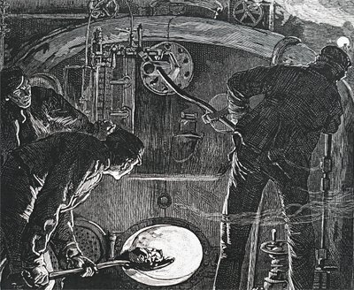 電車の運転手と消防士。 作： Unbekannt