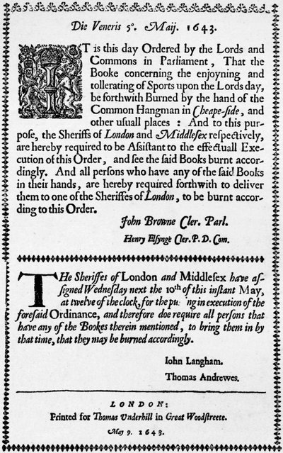 スポーツの書を焼くための注文の複製、1643 1903 作： Unbekannt