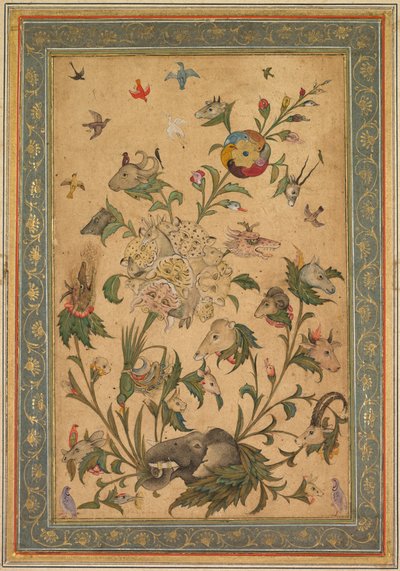 動物や鳥のワクワクの花のファンタジー、1600年代初頭。 作： Unbekannt