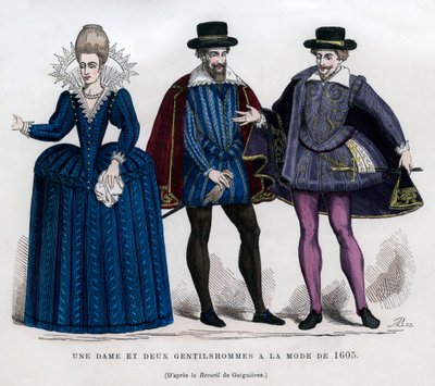 1605年のフレンチドレスの女性と2人の紳士1882-1884 作： Unbekannt