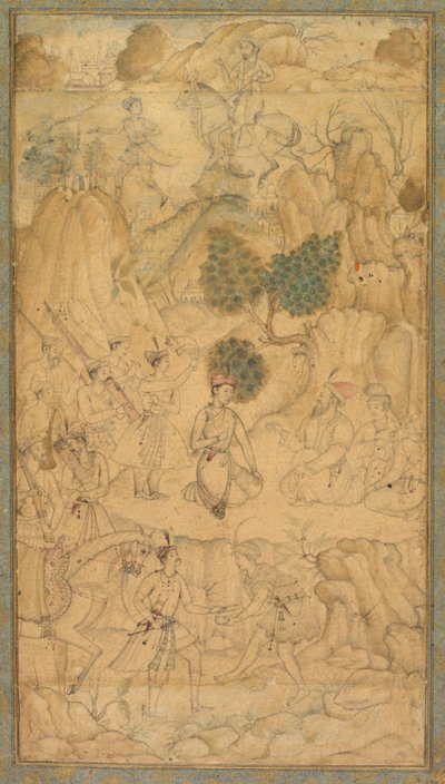 岩の多い風景の中の聖人を訪ねる王子c。 1590。 作： Unbekannt