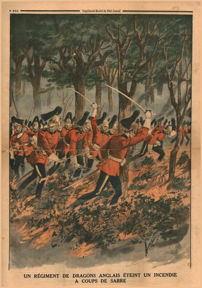 1914年、イギリスの竜騎兵連隊がサーベルの一撃で火を消しました。 作： Unbekannt